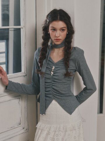 DD_V-neck pleats blouse_3color