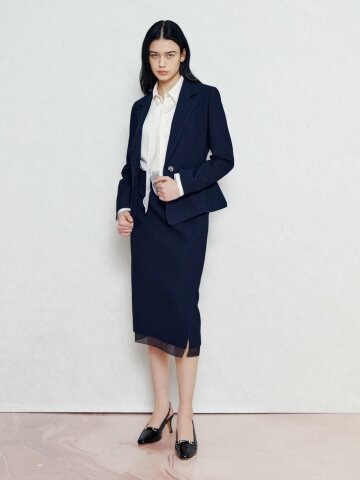 나탈리 울 사이드 턱 레이스 스커트 