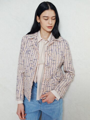 칼라드 포켓 메탈 트위드 재킷 