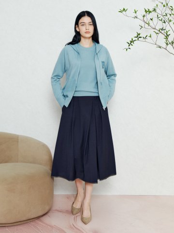 배색 스티치 디테일 훌 스커트 