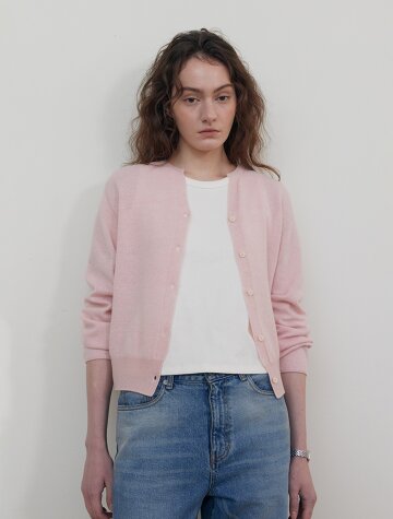 Cashmere whole garment round cardigan_BABY PINK