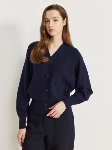 루즈핏 울 포켓 브이넥 가디건 