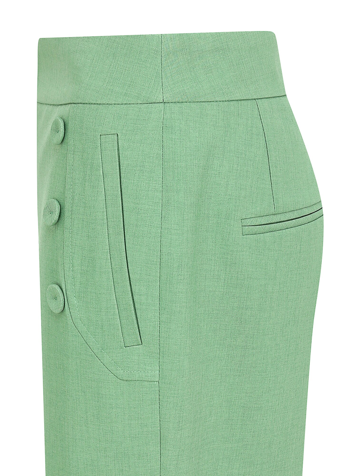 버튼 장식 슬림 부츠컷 팬츠 (GREEN)