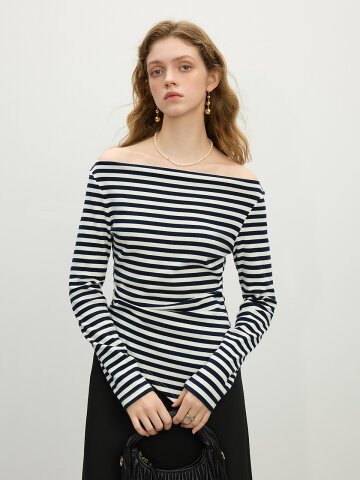 WD_Off shoulder striped long sleeve top