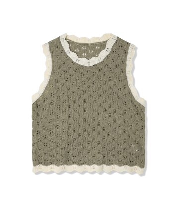 여성 라운드넥 스카시 조직 니트 베스트 (KHAKI) (HY8VE51)