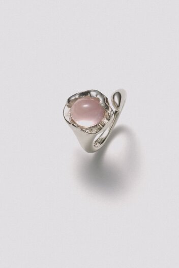 HUSTAD 240 Rose Quartz Open Ring_ 925 실버 로즈쿼츠 오픈 링
