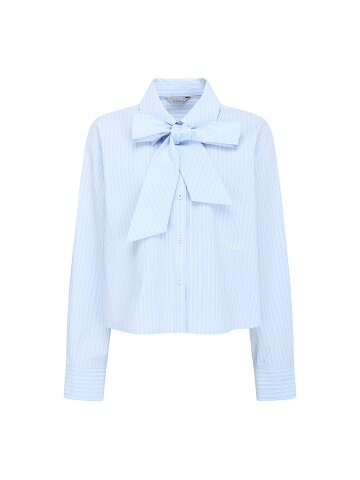 타이 스트라이프 크롭 블라우스 