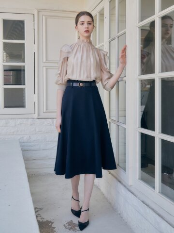 벨티드 페미닌 플레어 스커트 