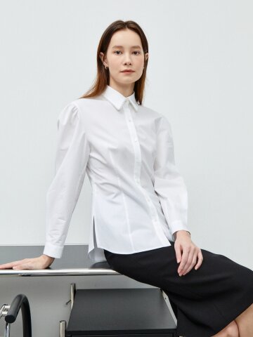 코튼 진주 칼라 포인트 블라우스 