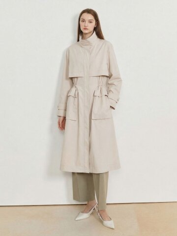 스트링 하이넥 롱 트렌치 코트 