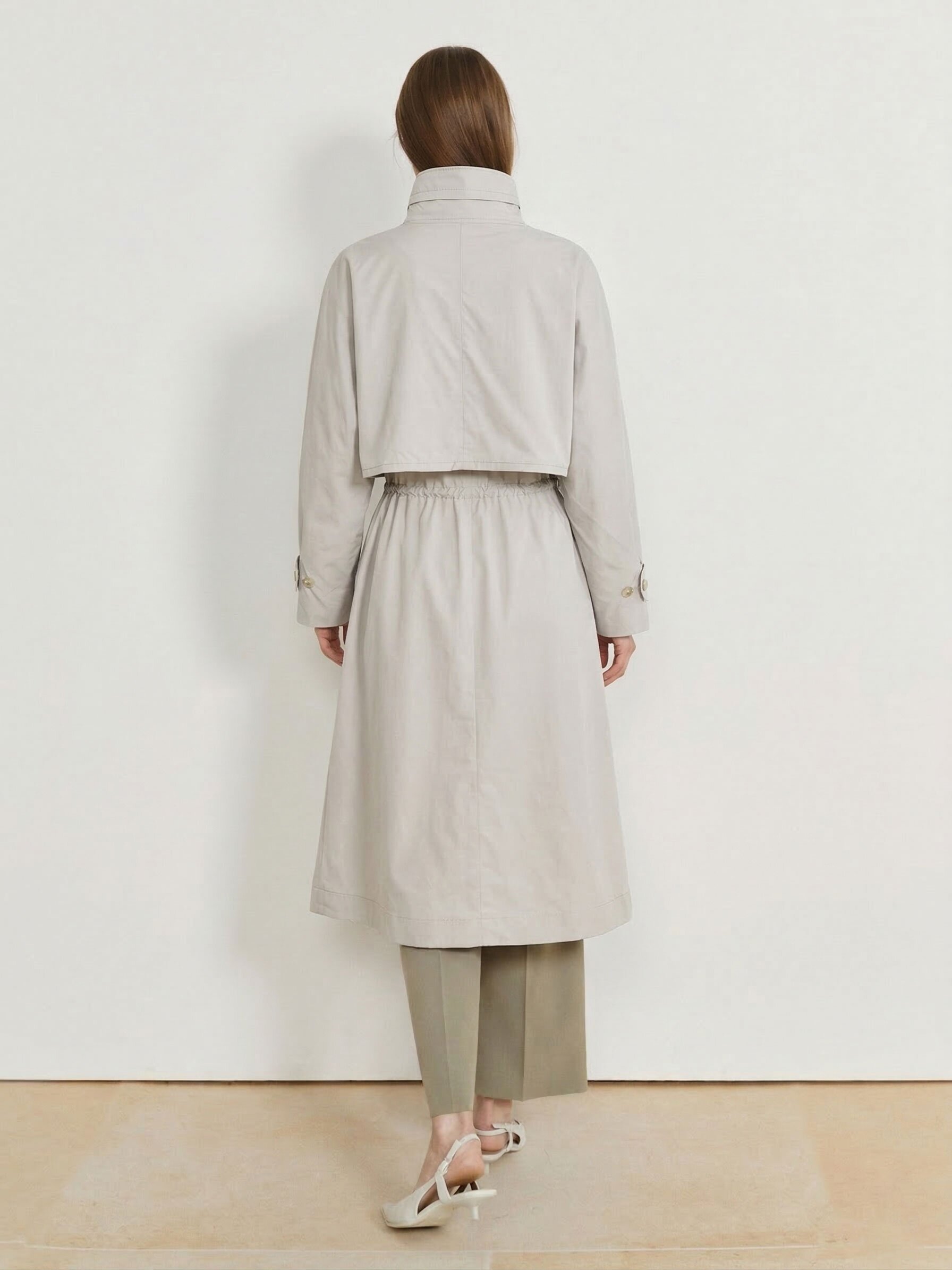 스트링 하이넥 롱 트렌치 코트 (BEIGE)