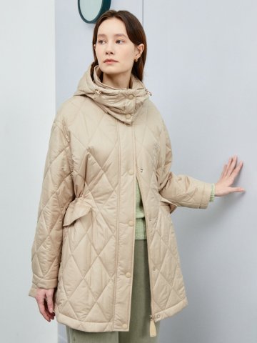 후드 퀄팅 자수 패딩 다운 점퍼 