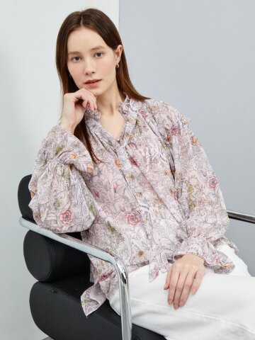 퍼퓸 플라워 프릴 블라우스 