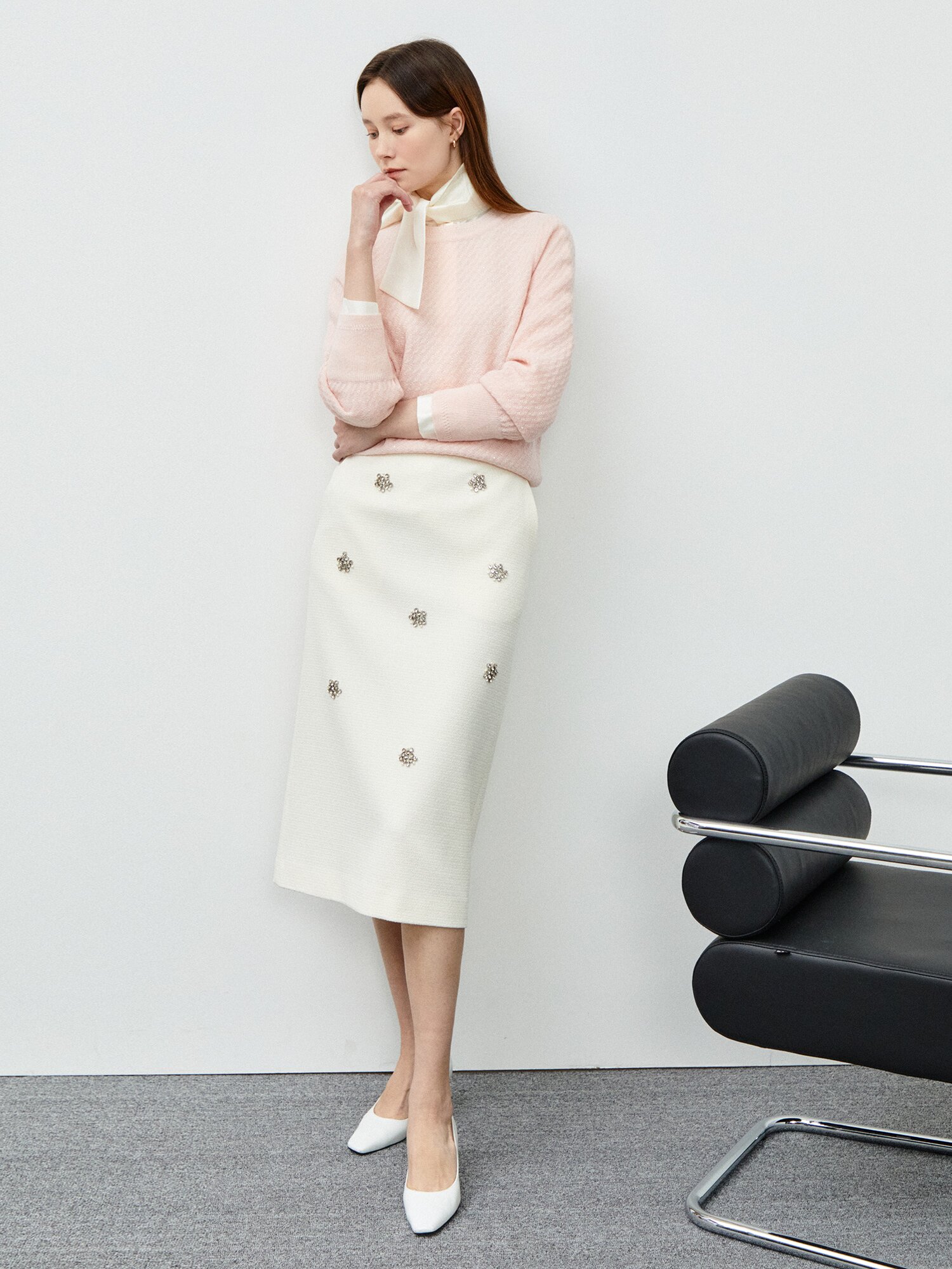 A라인 메탈 포인트 스커트 (IVORY)