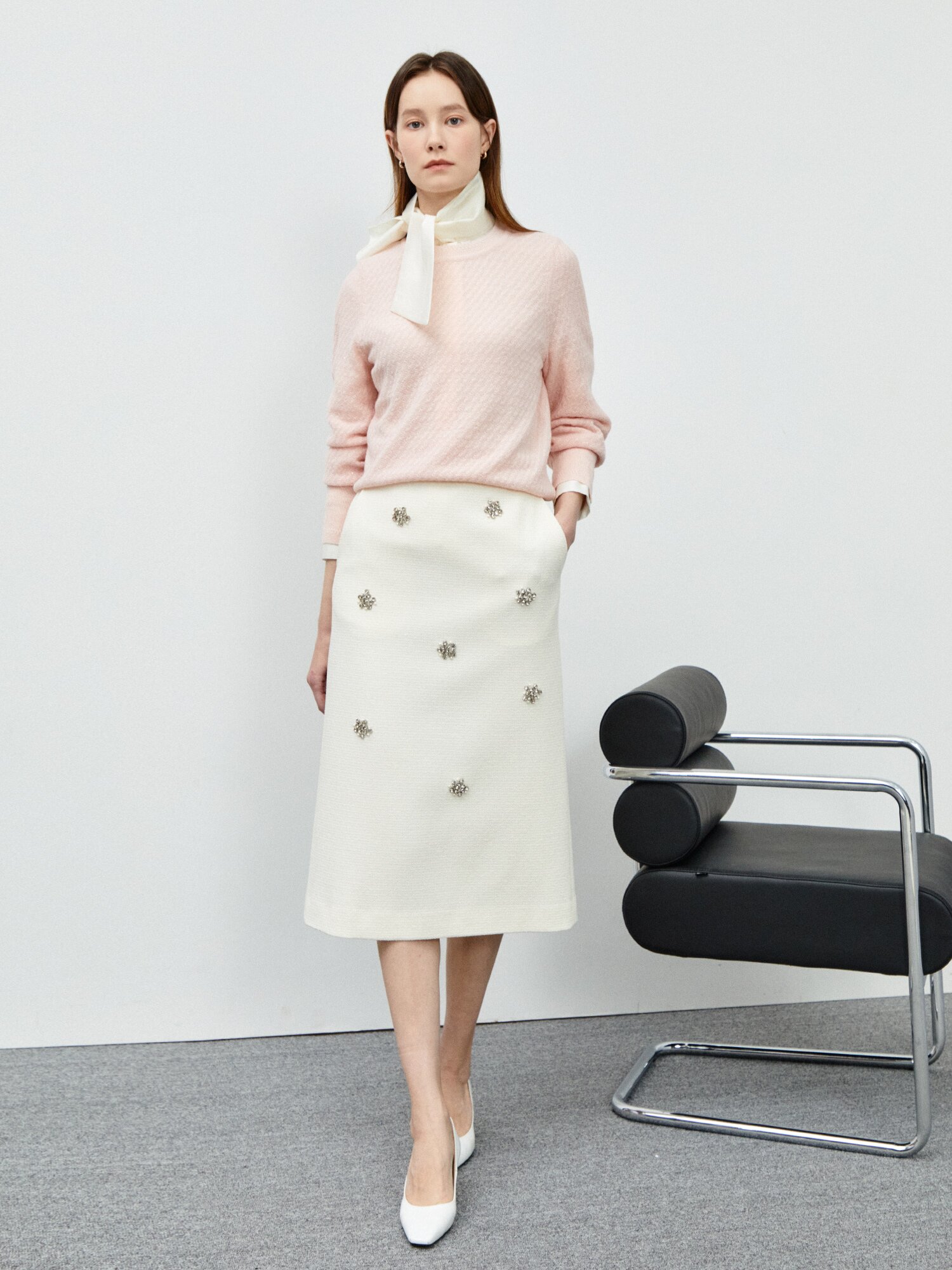 A라인 메탈 포인트 스커트 (IVORY)