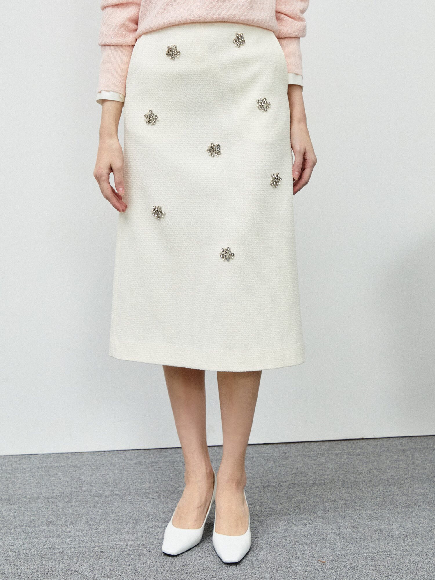 A라인 메탈 포인트 스커트 (IVORY)