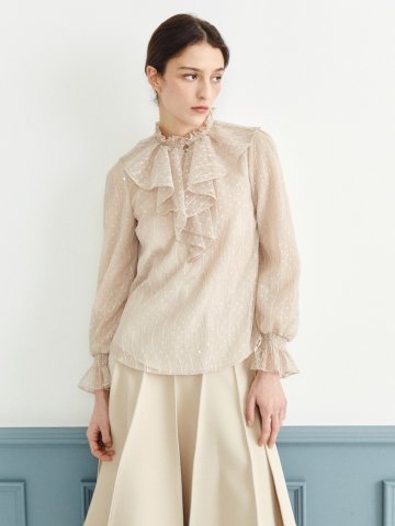 러플 도트 튤 프릴넥 블라우스 