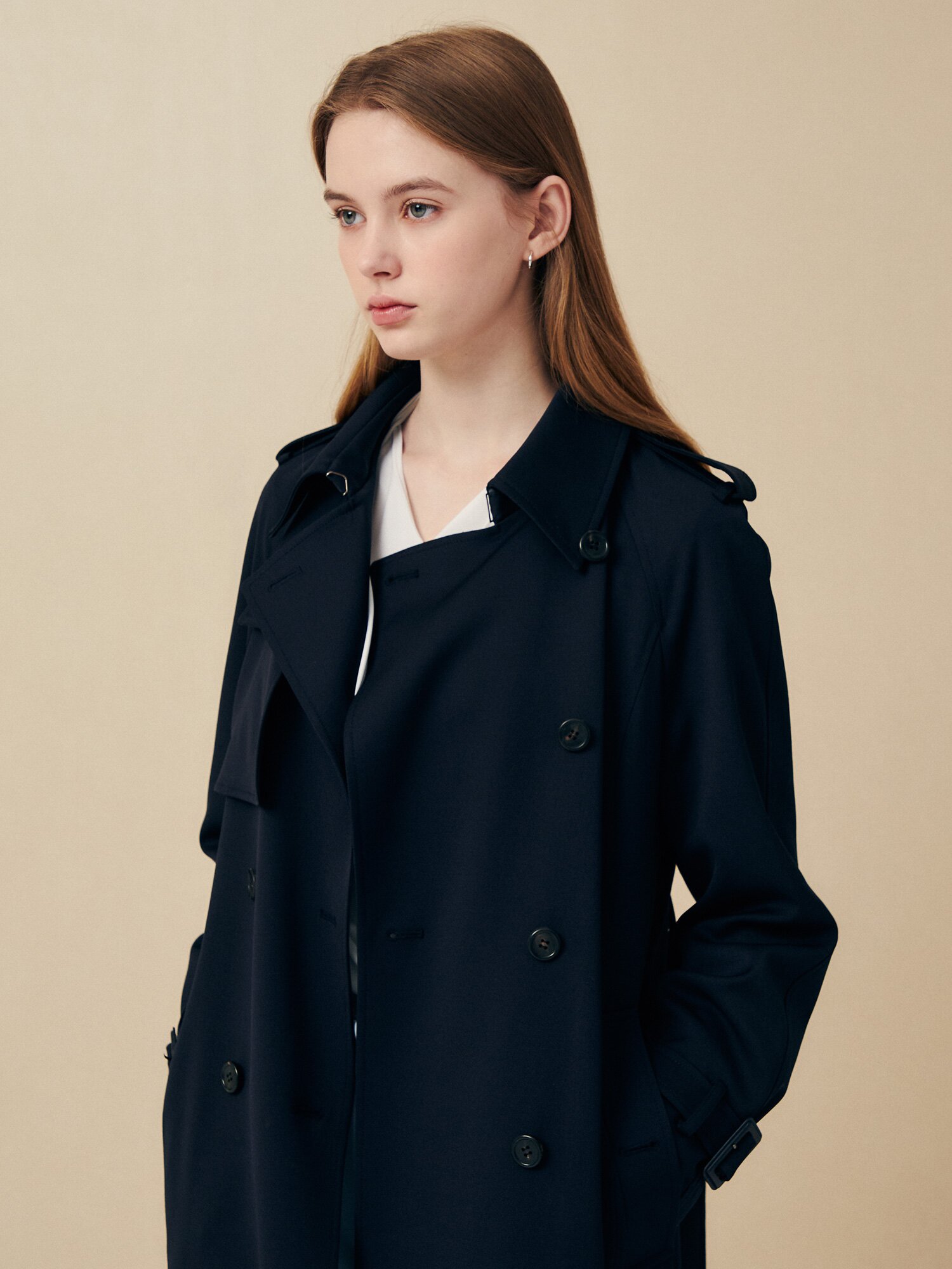 모던 벨티드 롱 트렌치 코트 재킷 (NAVY)