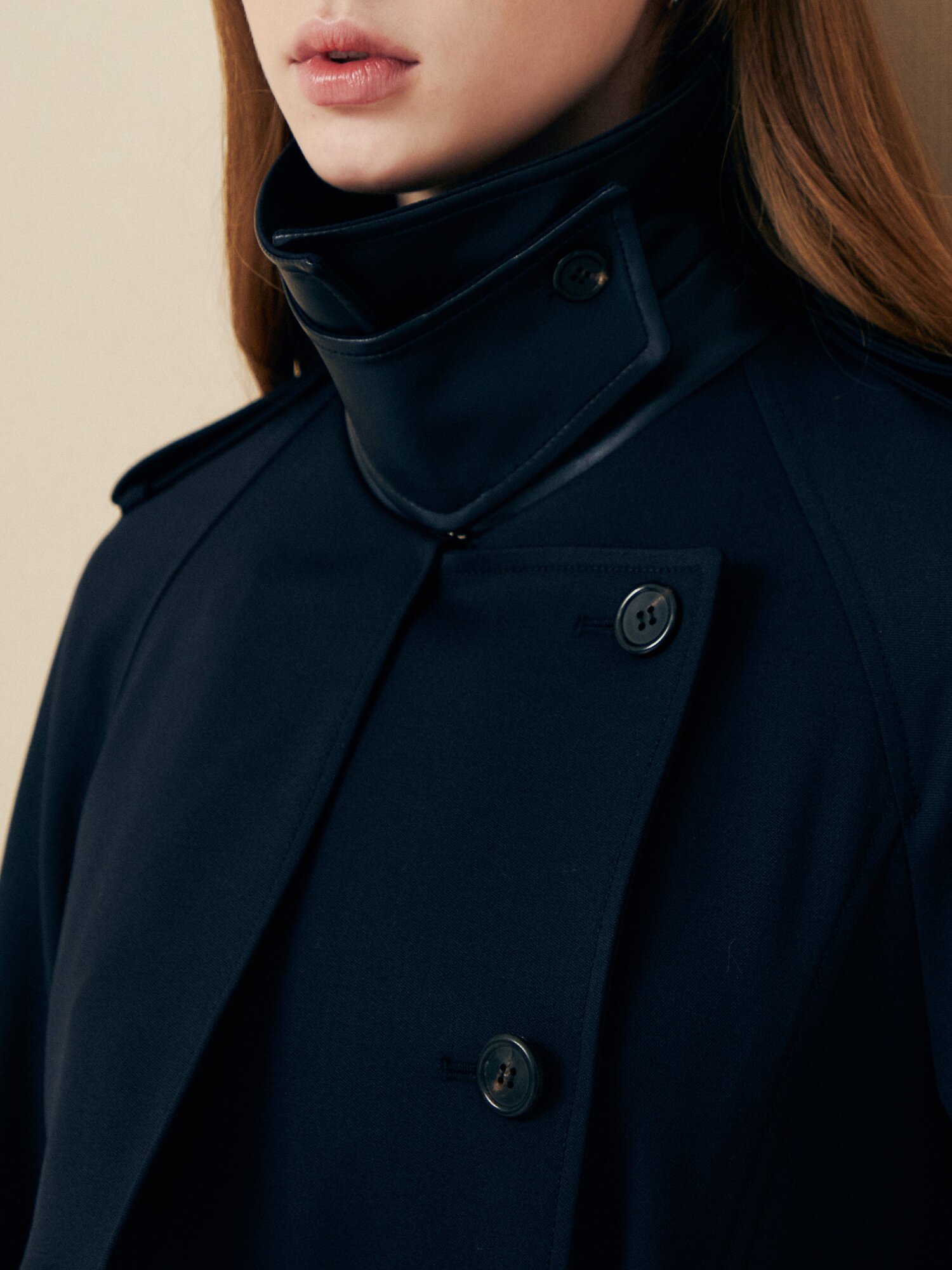 모던 벨티드 롱 트렌치 코트 재킷 (NAVY)