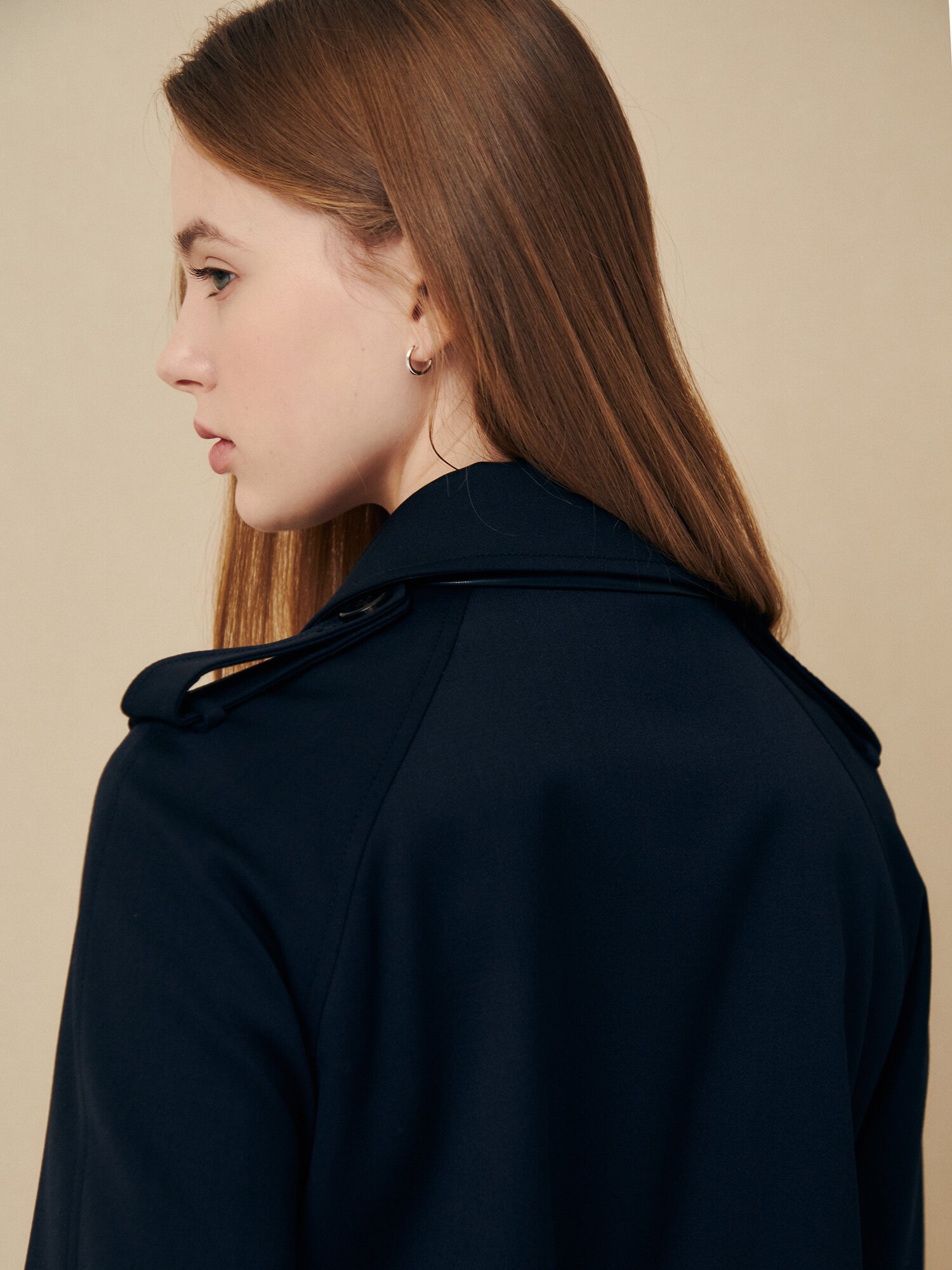 모던 벨티드 롱 트렌치 코트 재킷 (NAVY)