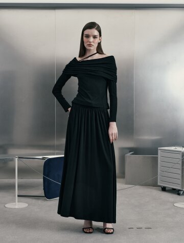 IT_Folds long sleeves and skirt set_BLACK