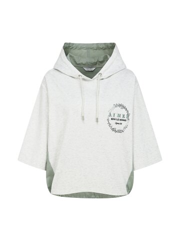 배색 스트링 후드 티셔츠 