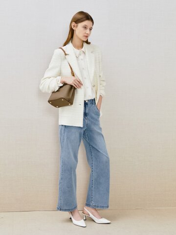 절개 라인 일자핏 데님 팬츠 