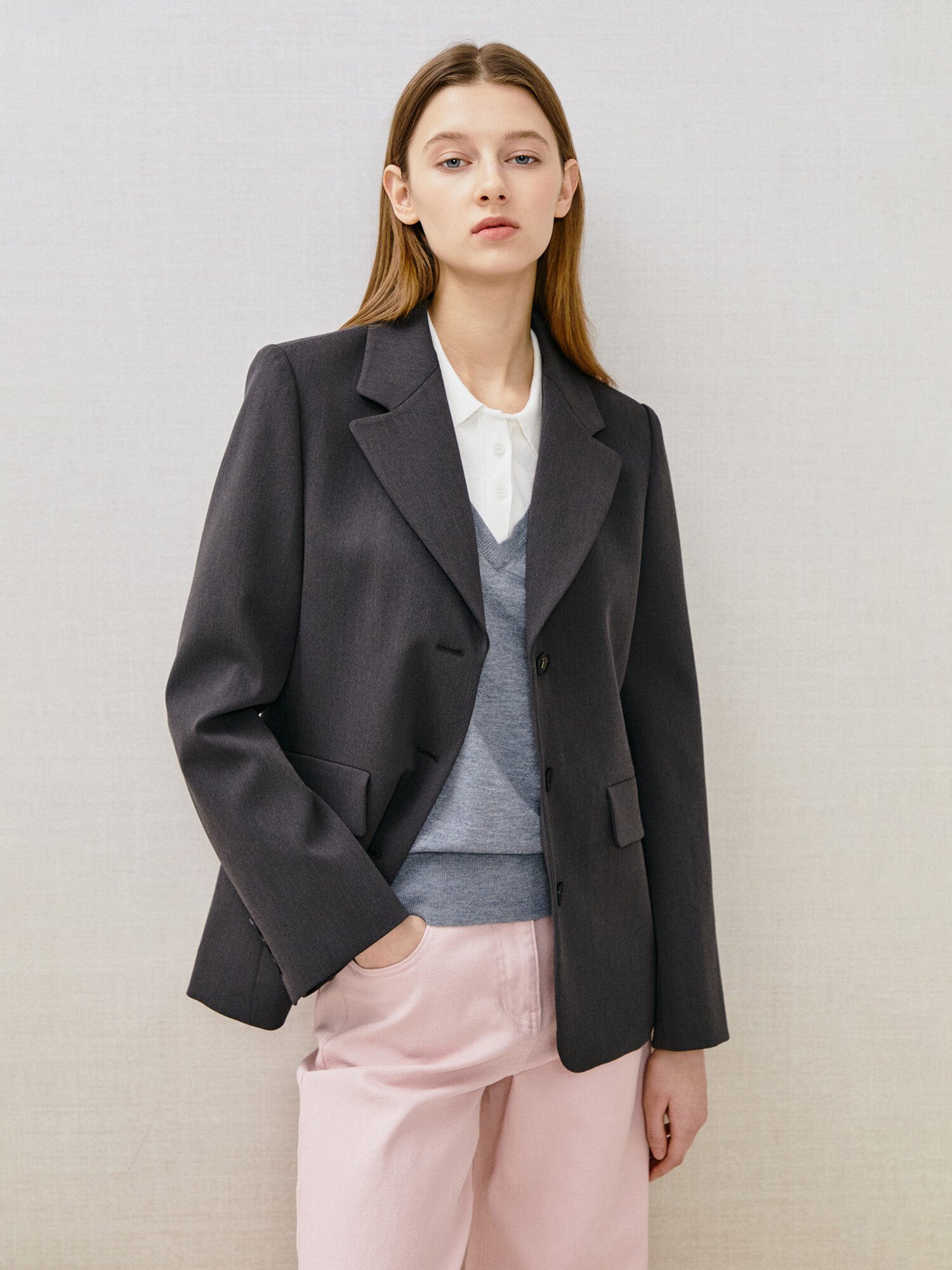 슬림핏 테일러드 싱글 재킷 (DARK GREY)