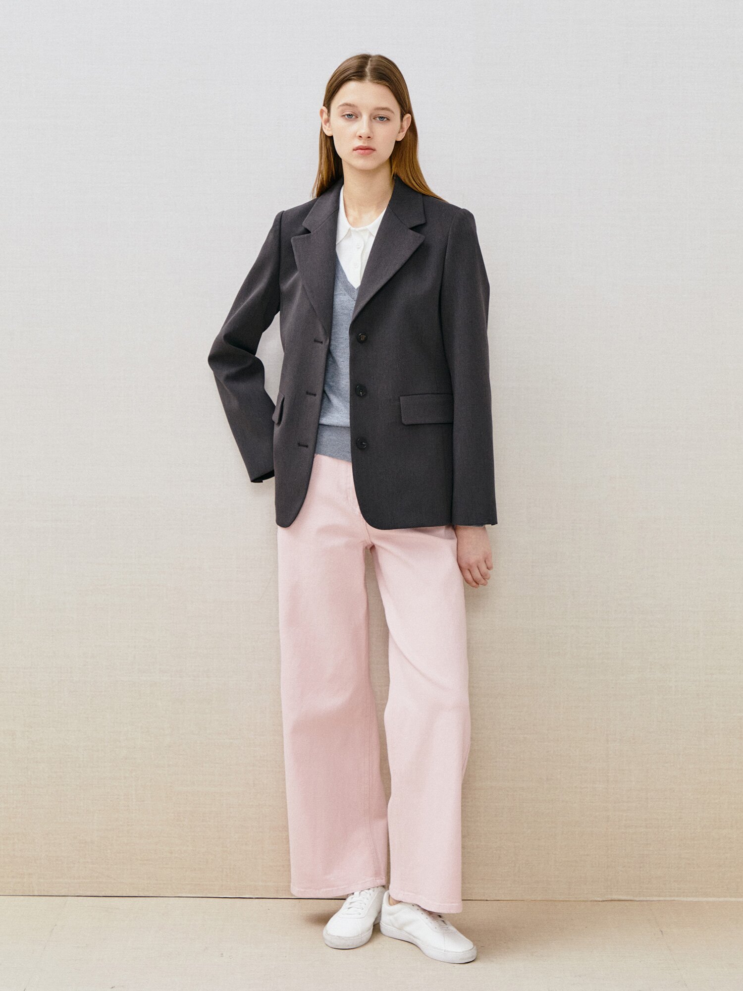 슬림핏 테일러드 싱글 재킷 (DARK GREY)