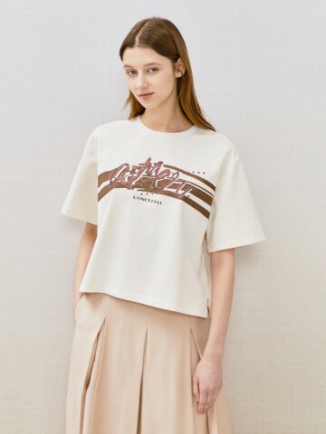 글리터 레터링 크롭 티셔츠 