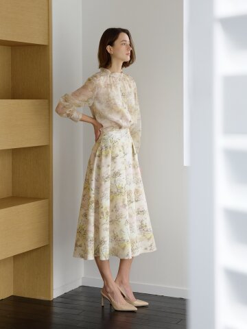 일러스트 백 밴딩 플레어 스커트 