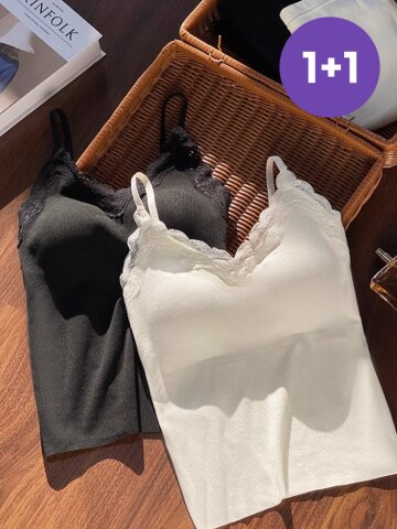 1+1 에런 레이스 골지 끈조절 브이넥 니트 나시