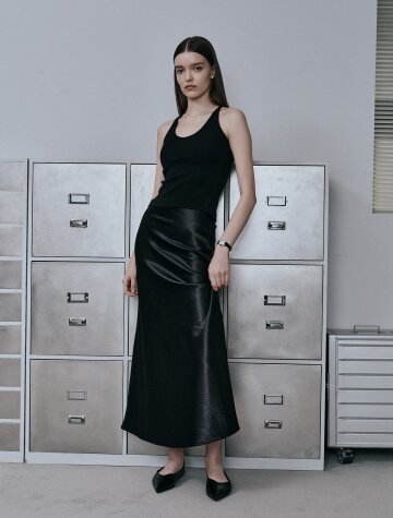 BA_Glossy leather skirt_BLACK