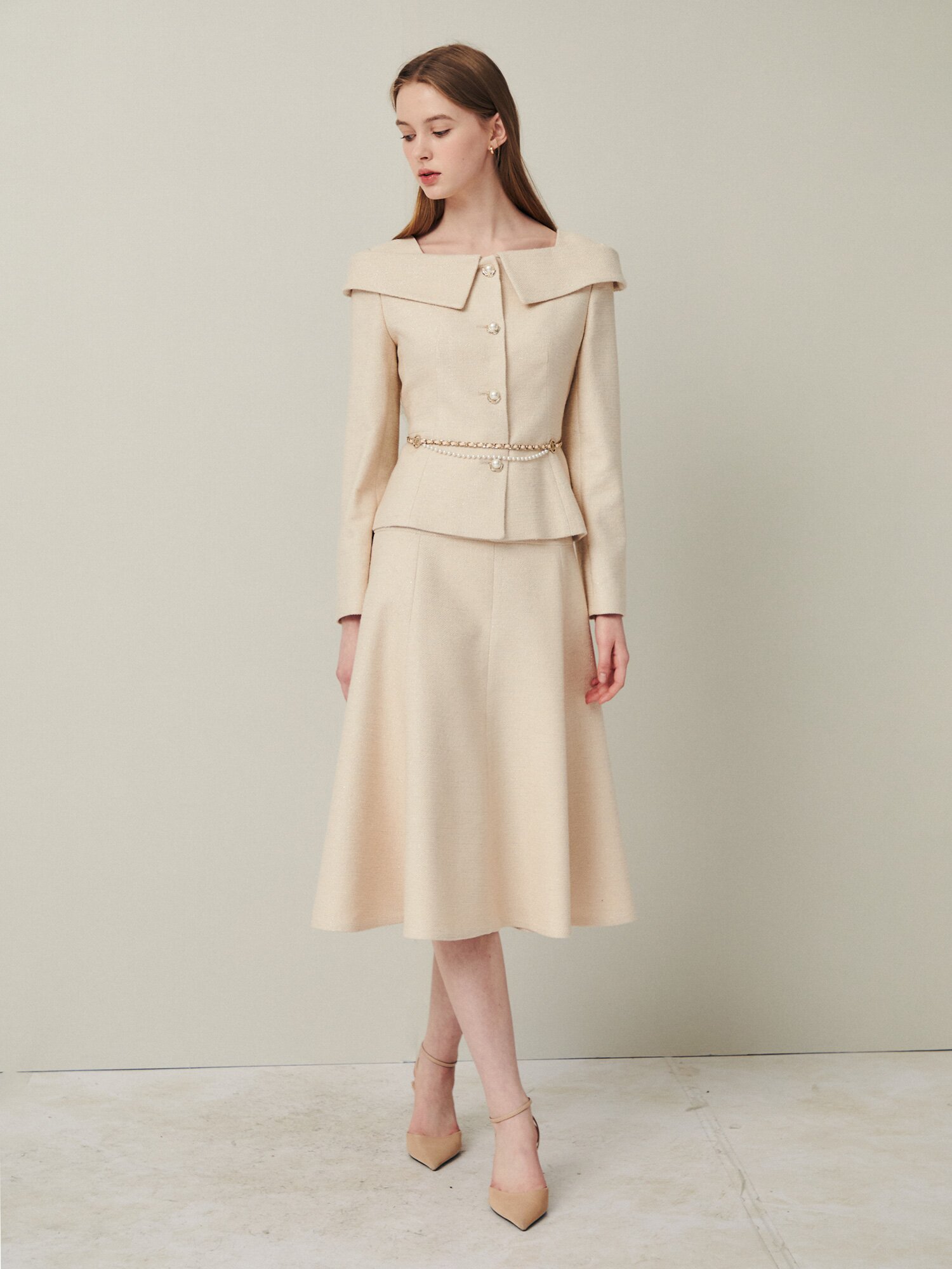 그레이스 펄 오프숄더 재킷 (PALE BEIGE)