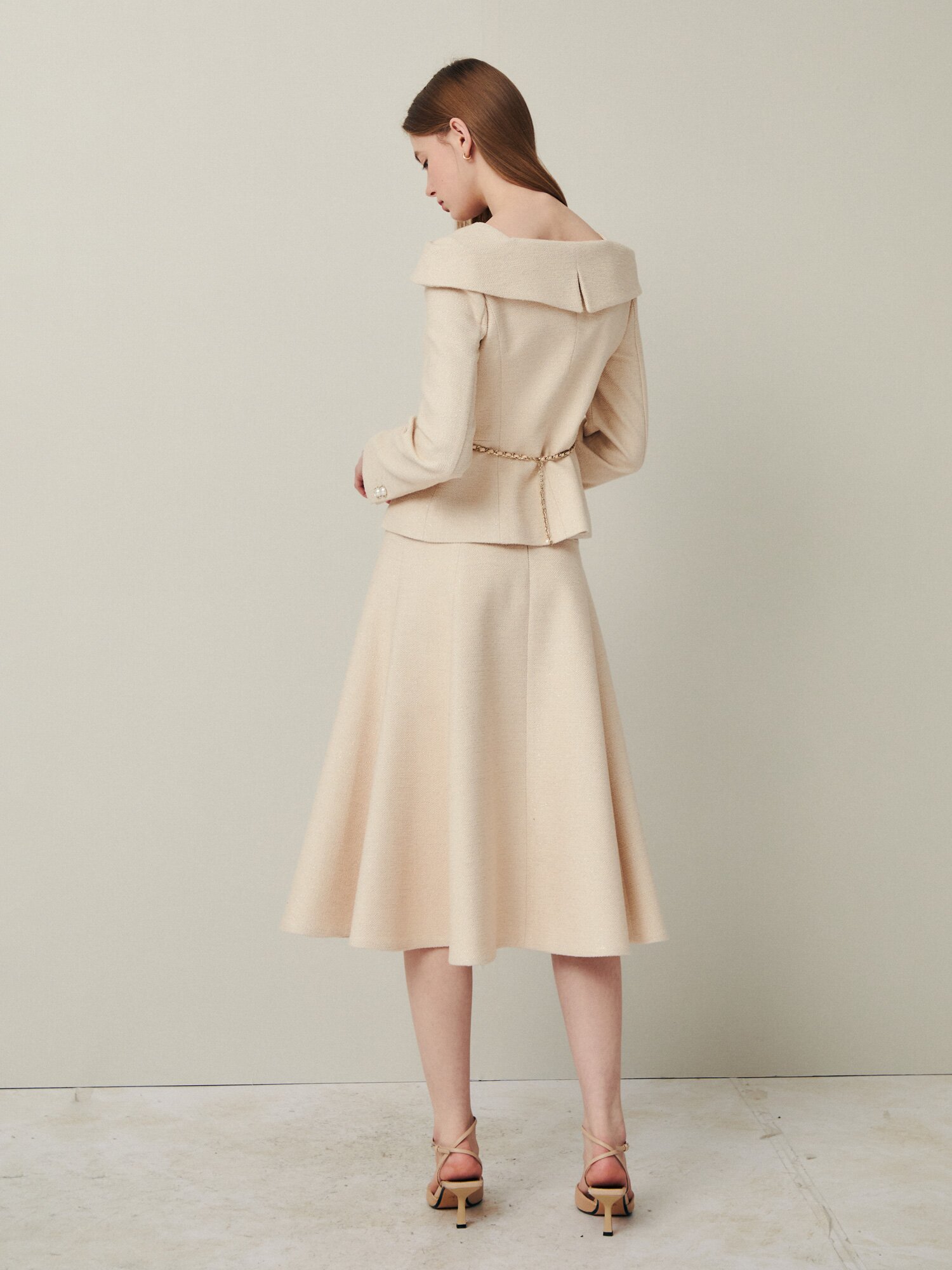 펄 글리터 A라인 플레어 스커트 (PALE BEIGE)