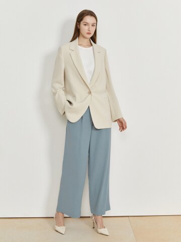 원턱 백 밴딩 와이드 팬츠 