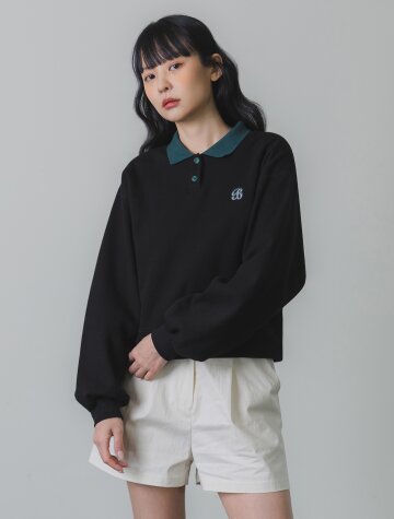 바켄 CONTRAST COLLAR 세미 크롭 스웨트셔츠 BK5966_블랙