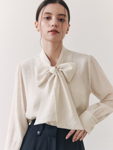 [2컬러] 웨이브 리본 블라우스
