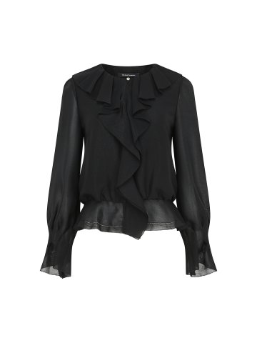 드레이프 러플 칼라 블라우스 