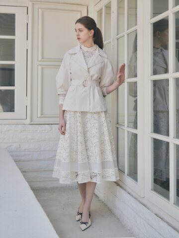 레이스 밴딩 플레어 스커트 