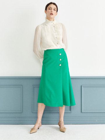 버튼 장식 언밸런스 랩 스커트 