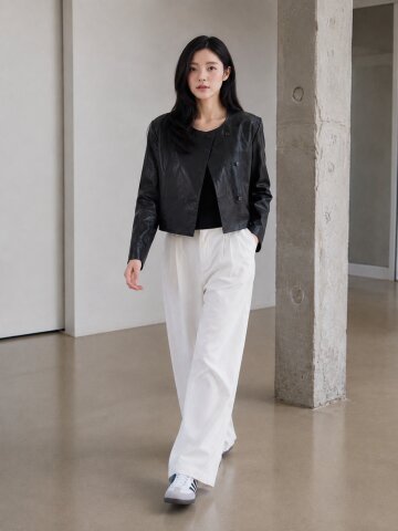 Round Asymmetric Leather Jacket 7RTP0JK002 