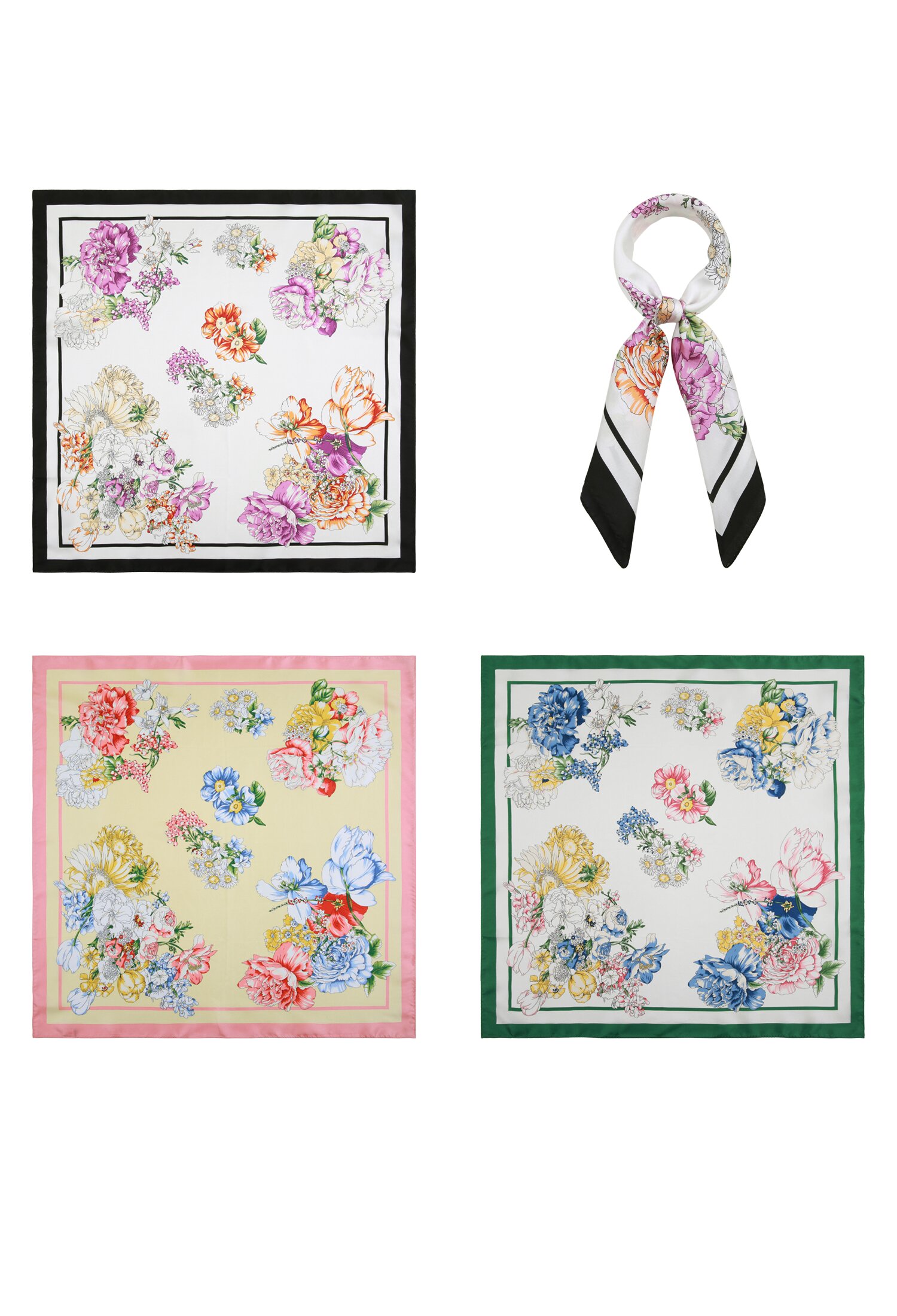 엘르 스프링 플라워 실크 미니 정사각 스카프 SE521S305