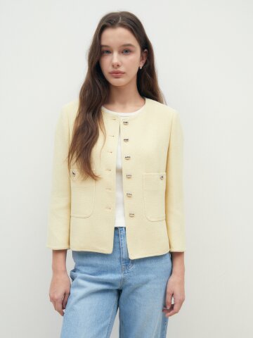 패치 포켓 라운드넥 크롭 재킷 