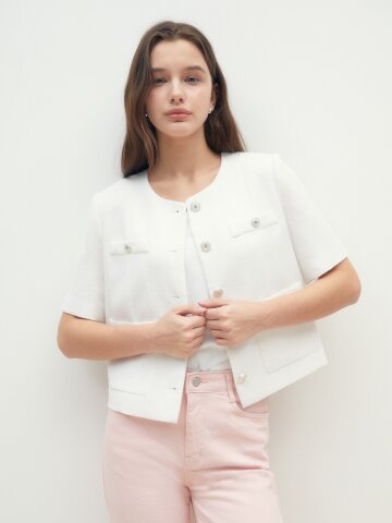 하프 슬리브 라운드넥 크롭 재킷 