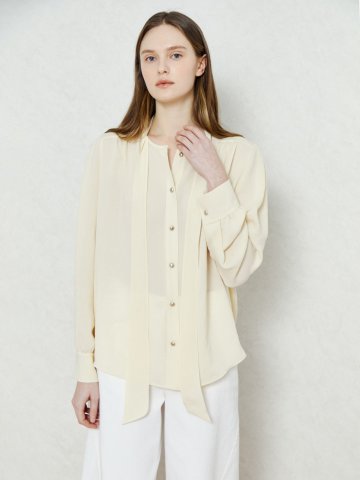 타이 디테일 실키 블라우스 