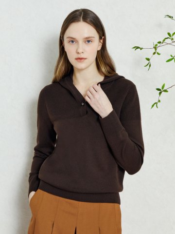 울 클래식 후드 풀오버 니트 