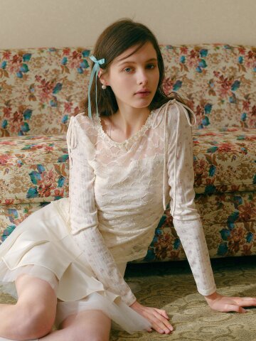 Cest_Floral lace mesh long sleeve top