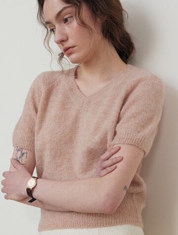 Alpaca V-neck half knit_PINK