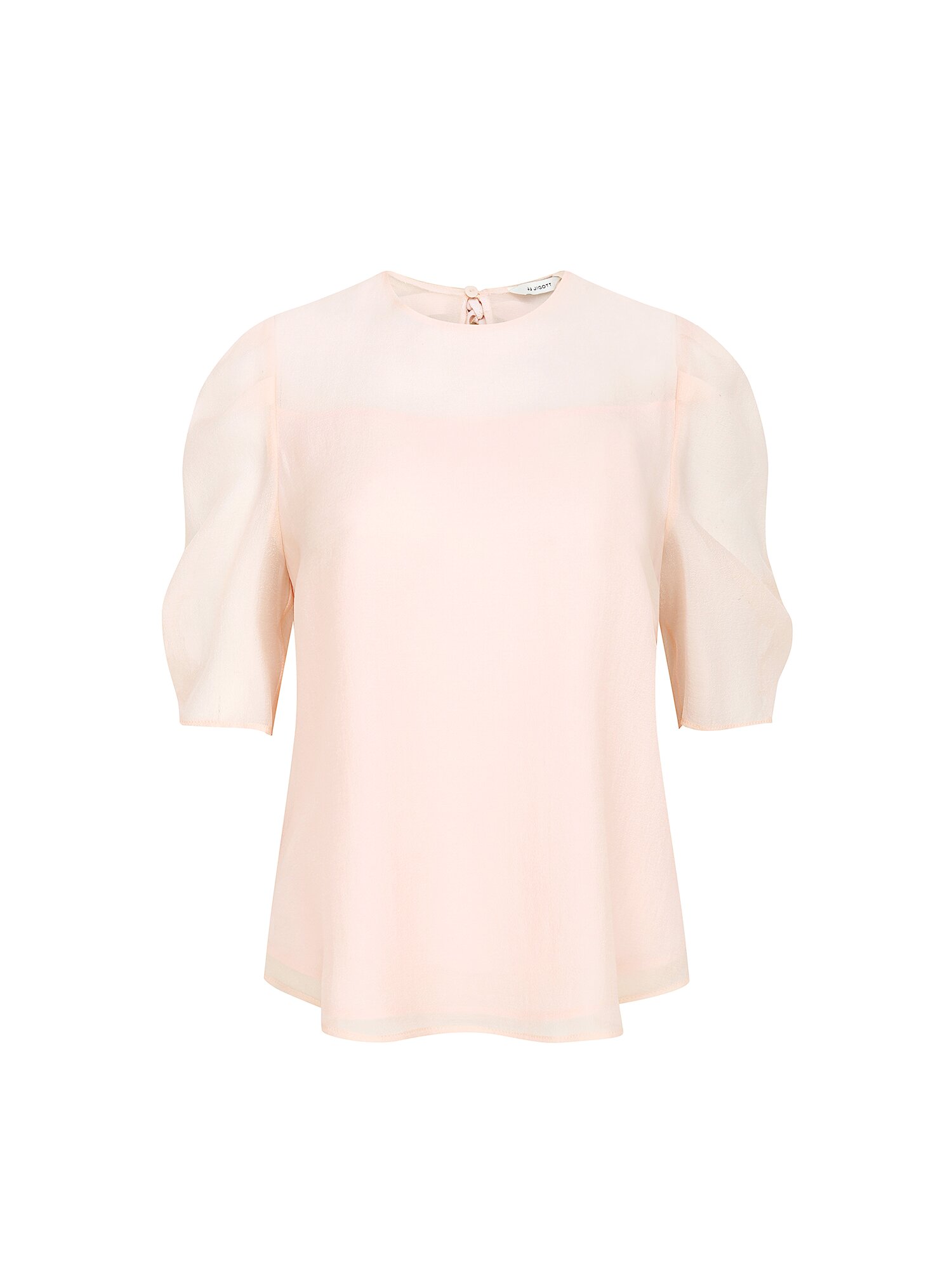 백 리본 퍼프 슬리브 블라우스 (PINK)